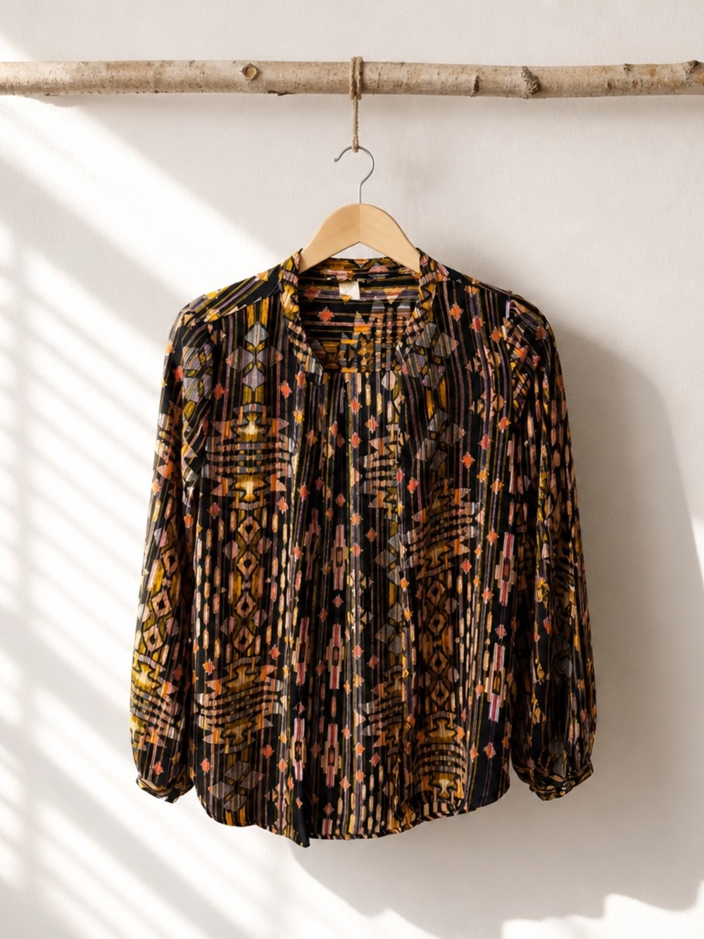 H&M Black Geometric Print Long-Sleeve Blouse
